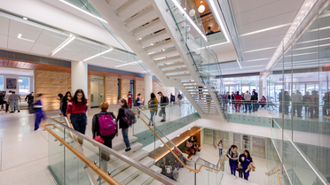 Students in the building lobby
