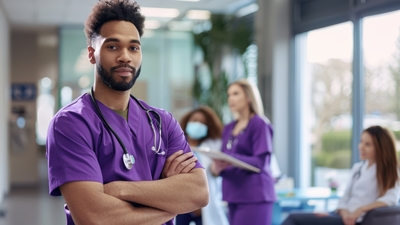 Male nurse purple scrubs
