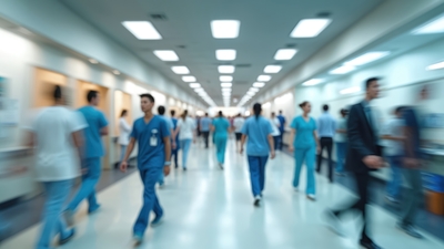 time lapse photo of hospital hallway with medical professionals