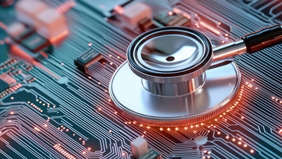 computer grid with stethoscope